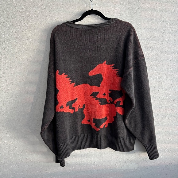 Cactus Club Los Angeles Vintage 1980s Black/Orange Wild Horses Knit Sweater - Picture 5 of 5